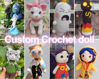 Custom Crochet Doll, Spooky Button Eye Plush, White Kitten Amigurumi, Personalized Anime Doll, Custom Plush Commission, Original Character