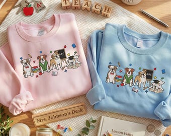 Embroidered American Bulldog Sweatshirt | Cute Teacher Dog Mom Shirt | Back to School Hoodie | Dog Lover Gifts | Happy Teacher Day