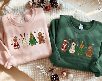 Embroidered Golden Retriever Sweatshirt, Golden Christmas Shirt, Dog Lover Gift, Golden Mom Hoodie, Embroidered Holiday Tee