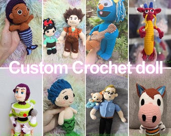 Custom Character Amigurumi, Giant Man and Glitch Girl Plush, Blue Musician Puppet, Red Dragon Toy, Family Portrait Doll Commission