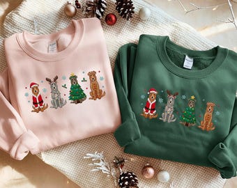 Embroidered Irish Wolfhound Sweatshirt, Wolfhound Christmas Shirt, Dog Lover Gift, Wolfhound Mom Hoodie, Embroidered Holiday Tee