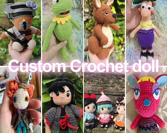 Custom Plush Commission, Mad Hat Maker Amigurumi, Green Frog Toy, Retro Cartoon Boy Doll, Anime Samurai, Pink Animal Villager Plush
