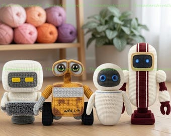 Custom Wall-E Crochet Dolls, Wall E Robot Plush, EVE Crochet Doll, Crochet M-O Robotic Doll, Handmade Robotic Plush Toys, Wall E Fan Gift