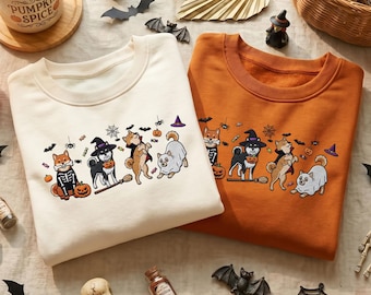Embroidered Shiba Inu Halloween Sweatshirt, Boo Crew Shiba Dog Shirt, Autumn Vibe Pet Tee, Cute Ghost Shiba Dogs Halloween Shirt