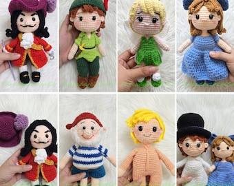 Custom Peter Pan Crochet Doll, Tinker Bell Amigurumi, Captain Hook Crochet, Mr. Smee Doll, Wendy Darling Doll, Peter Pan Plush Toys