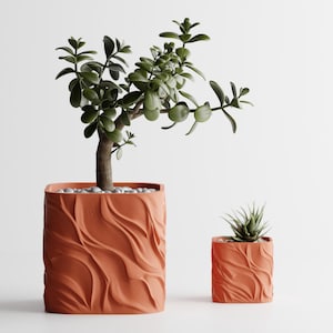 Modern 3D printed Square Planter, A Geological Minimalist Design, Unique Home Decor Gift.