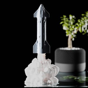 Starship Rocket Launch Night Light - Desk Ornament - Illuminated 3D Print Model