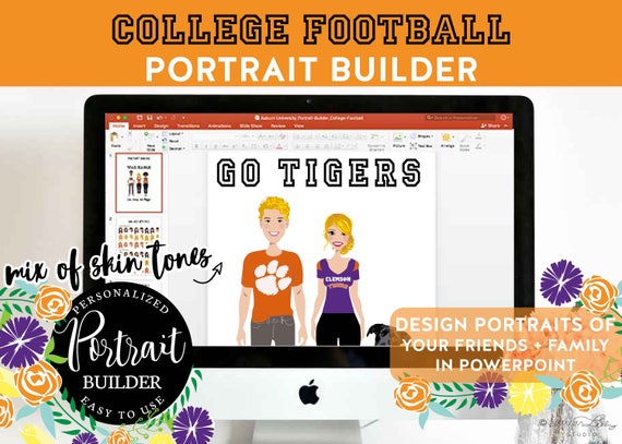 Clemson Tigers Portrait Builder College Football Couple Portrait Creator Boyfriend Gifts Diy Personalized Gift 1st Anniversary Gift