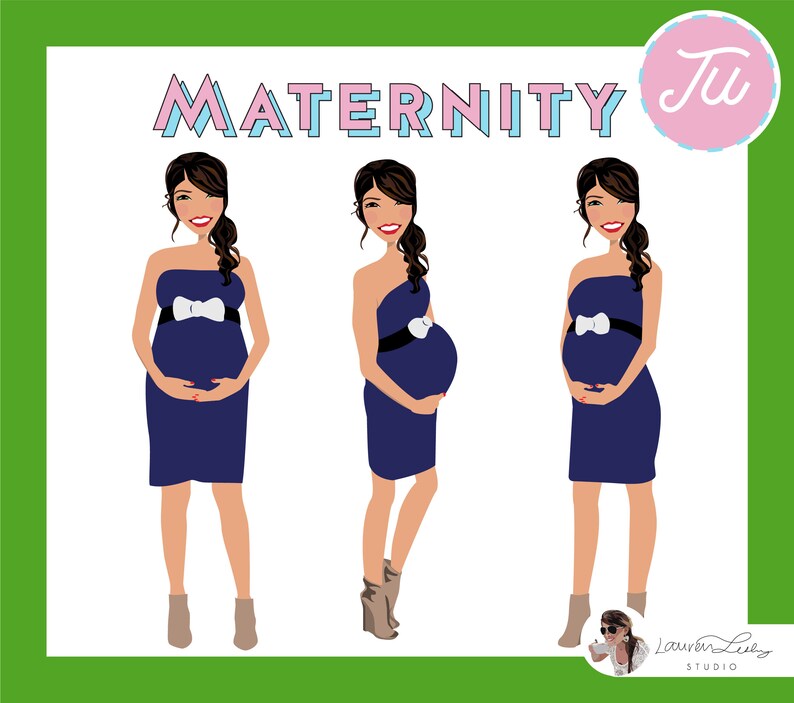 Maternity Portrait Pregnant Lady Logo Clip Art Illustration Portrait Logo Personalized Customized Vector Art