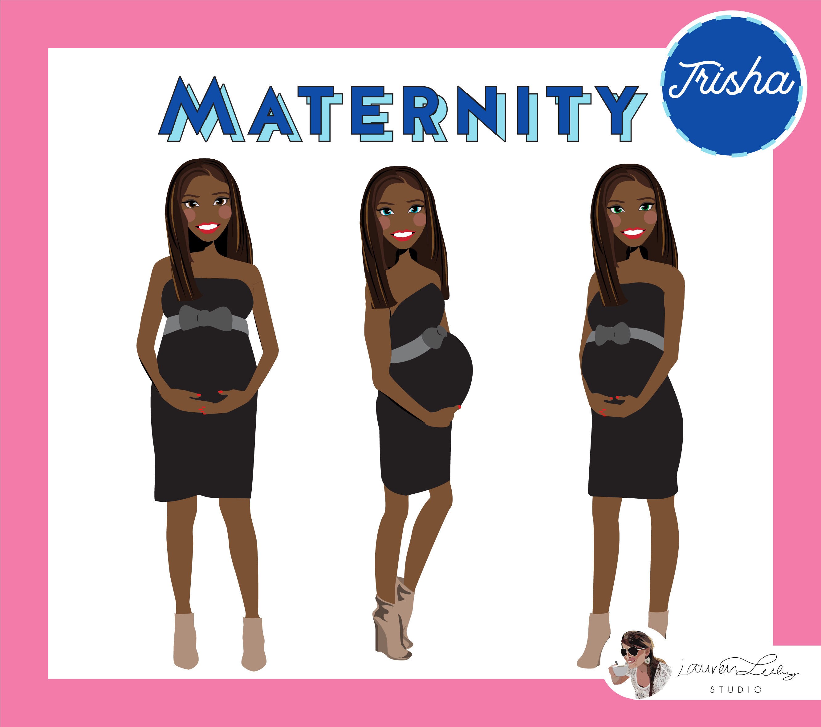 Maternity Portrait Pregnant Lady Logo Clip Art Illustration Portrait Logo Personalized Customized Vector Art