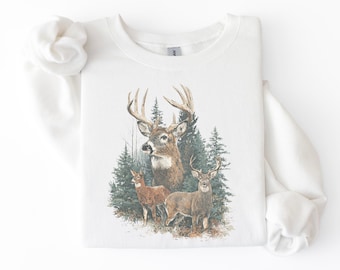 Forest Deer Illustration Sweatshirt | Rustic Wildlife Pullover