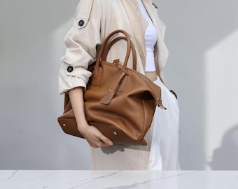 Bolso tote de piel plena flor para mujer, bolso de hombro de gran capacidad, ideal para viajes y trabajo.