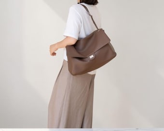 Full Grain Leather Shoulder Bag, Everyday Minimalist Tote Purse
