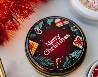 Christmas Favors, Elegant Christmas Candle in Gift Tin, Merry Xmas Gift Box & for New Year Gifts, Xmas Candle Tin