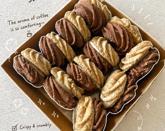 Mocha Cocoa Sandwich Cookies- White Chocolate Filling- Duo-Tone Butter Cookies- Handmade Bakery Gift- Gourmet Cookies- Espresso Sweets/ 12pc