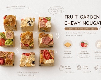 Fruit Garden Chewy Nougat - Handmade Snowflake Crisp- Fruit & Nut Snack Gift Box - 12pc