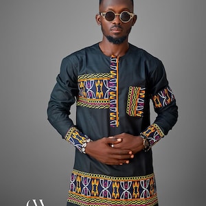 Ndeh Sentinel Toghu Tunic | Black Cotton African Menswear | Grassfields Cultural Shirt
