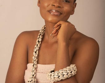 Cowrie Shell Necklace & Bracelet Set | Handmade African Jewelry | Tribal Shell Accessories | Afrocentric Statement Jewelry | Cultural Gift