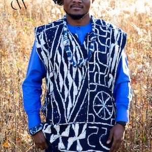 Gilet Ndop del Camerun / Gilet in cotone indaco Bamileke / Abbigliamento culturale africano fatto a mano