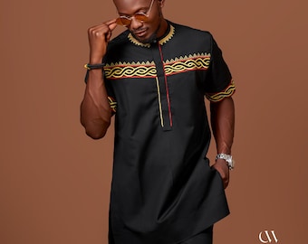 Camisa africana Toghu para hombre / Camisa de algodón de Camerún / Ropa masculina cultural de lujo / Túnica africana ligera / Ropa Toghu hecha a mano