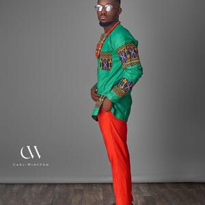 Ndeh Verdant Path Toghu Tunic | African Menswear | Green African Tunic | Toghu Inspired Shirt | Luxury Cultural Clothing