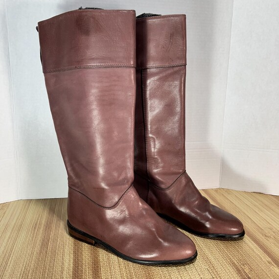 VTG Eddie Bauer Leather Tall Boots Expedition Warm Canada Plum Purple Size 6.5