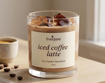 Iced Coffee Latte Candle, Coffee Scented Candle, Soy Wax Blend, 8 oz
