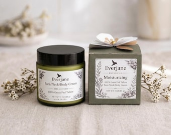 Grass Fed Tallow Face & Body Cream, 3.5 oz Moisturizer for Dry Skin, Handmade Skincare