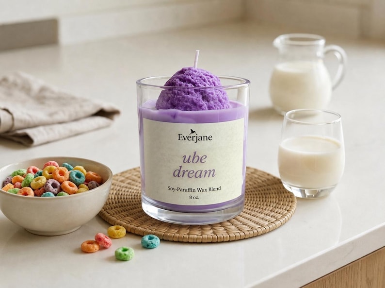 Ube Dream Candle, Fruit Rings Scented Candle, Handmade Soy-Paraffin Candle, Filipino Inspired Gift, 8 oz bild 2