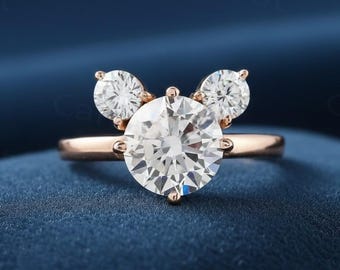 Round 3 Diamond Mickey Mouse Engagement Ring, Mickey Mouse Face Ring, Unique Disney Inspired Ring, Fun Promise Ring Anniversary Gift for Her