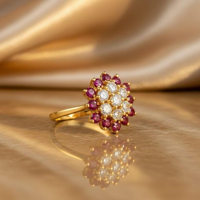 Ruby Ring, Ruby Diamond, Cluster Ring, 14k Gold Ring, Ruby Jewelry, Stackable Ring, Gift For Her, Anniversary Ring, July Birthstone, Gold Ruby Ring, Diamond Ring, Bridal Jewelry, Unique Ring, Diamond Cluster, Gold Ring, Gemstone Jewelry, Ruby And Diamond Cluster Ring 14k Gold, Unique Ruby Stackable Ring For Women, Ruby Diamond Anniversary Ring For Her, July Birthstone Ruby Gold Ring, Elegant Ruby And Diamond Jewelry, Stackable Ruby Gemstone Ring, Luxury Ruby Ring Gift For Her