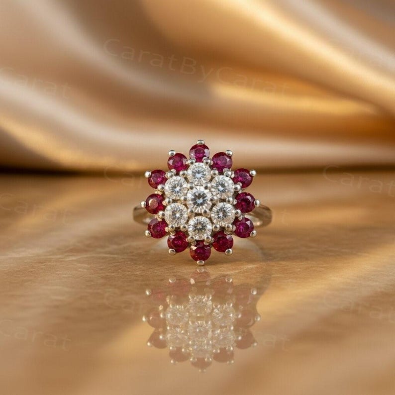 Ruby Ring, Ruby Diamond, Cluster Ring, 14k Gold Ring, Ruby Jewelry, Stackable Ring, Gift For Her, Anniversary Ring, July Birthstone, Gold Ruby Ring, Diamond Ring, Bridal Jewelry, Unique Ring, Diamond Cluster, Gold Ring, Gemstone Jewelry, Ruby And Diamond Cluster Ring 14k Gold, Unique Ruby Stackable Ring For Women, Ruby Diamond Anniversary Ring For Her, July Birthstone Ruby Gold Ring, Elegant Ruby And Diamond Jewelry, Stackable Ruby Gemstone Ring, Luxury Ruby Ring Gift For Her