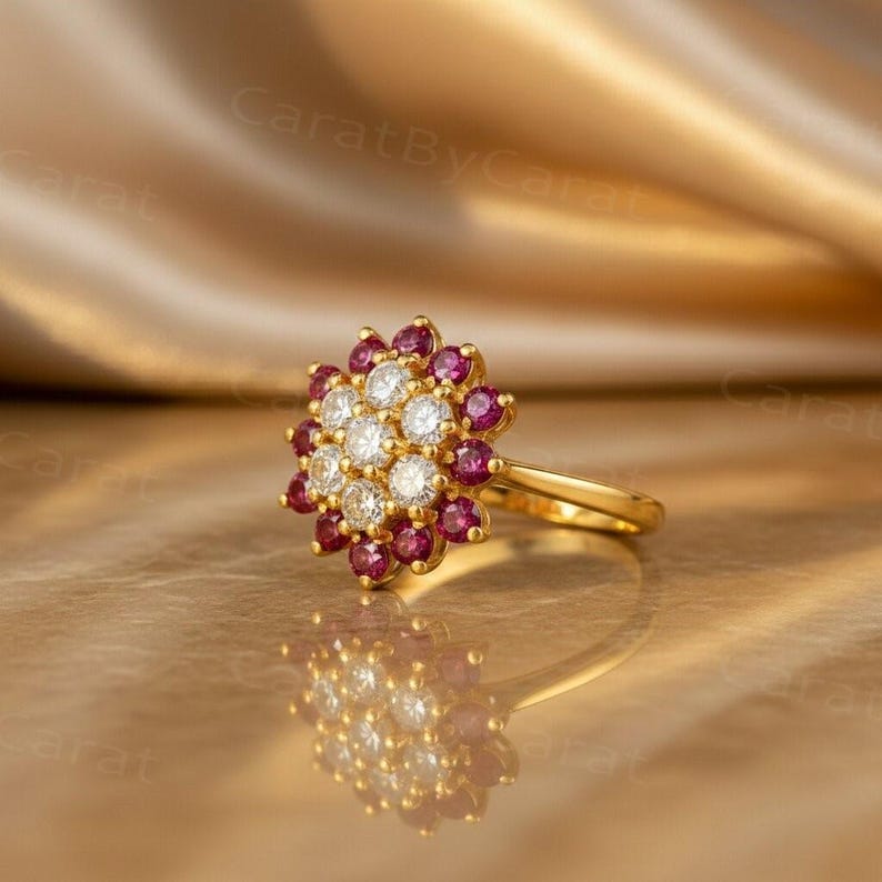 Ruby Ring, Ruby Diamond, Cluster Ring, 14k Gold Ring, Ruby Jewelry, Stackable Ring, Gift For Her, Anniversary Ring, July Birthstone, Gold Ruby Ring, Diamond Ring, Bridal Jewelry, Unique Ring, Diamond Cluster, Gold Ring, Gemstone Jewelry, Ruby And Diamond Cluster Ring 14k Gold, Unique Ruby Stackable Ring For Women, Ruby Diamond Anniversary Ring For Her, July Birthstone Ruby Gold Ring, Elegant Ruby And Diamond Jewelry, Stackable Ruby Gemstone Ring, Luxury Ruby Ring Gift For Her