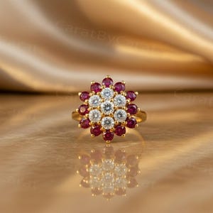 Ruby Ring, Ruby Diamond, Cluster Ring, 14k Gold Ring, Ruby Jewelry, Stackable Ring, Gift For Her, Anniversary Ring, July Birthstone, Gold Ruby Ring, Diamond Ring, Bridal Jewelry, Unique Ring, Diamond Cluster, Gold Ring, Gemstone Jewelry, Ruby And Diamond Cluster Ring 14k Gold, Unique Ruby Stackable Ring For Women, Ruby Diamond Anniversary Ring For Her, July Birthstone Ruby Gold Ring, Elegant Ruby And Diamond Jewelry, Stackable Ruby Gemstone Ring, Luxury Ruby Ring Gift For Her