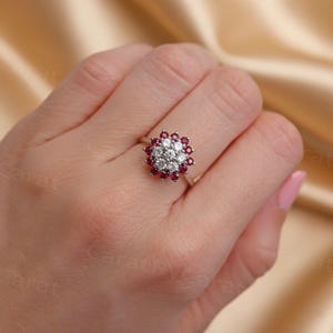 Ruby Ring, Ruby Diamond, Cluster Ring, 14k Gold Ring, Ruby Jewelry, Stackable Ring, Gift For Her, Anniversary Ring, July Birthstone, Gold Ruby Ring, Diamond Ring, Bridal Jewelry, Unique Ring, Diamond Cluster, Gold Ring, Gemstone Jewelry, Ruby And Diamond Cluster Ring 14k Gold, Unique Ruby Stackable Ring For Women, Ruby Diamond Anniversary Ring For Her, July Birthstone Ruby Gold Ring, Elegant Ruby And Diamond Jewelry, Stackable Ruby Gemstone Ring, Luxury Ruby Ring Gift For Her