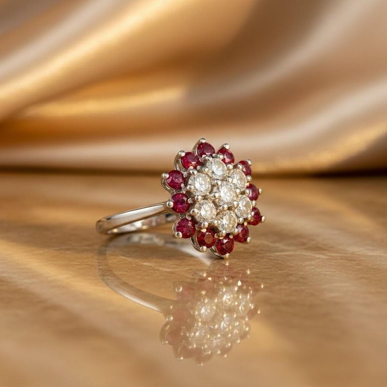 Ruby Ring, Ruby Diamond, Cluster Ring, 14k Gold Ring, Ruby Jewelry, Stackable Ring, Gift For Her, Anniversary Ring, July Birthstone, Gold Ruby Ring, Diamond Ring, Bridal Jewelry, Unique Ring, Diamond Cluster, Gold Ring, Gemstone Jewelry, Ruby And Diamond Cluster Ring 14k Gold, Unique Ruby Stackable Ring For Women, Ruby Diamond Anniversary Ring For Her, July Birthstone Ruby Gold Ring, Elegant Ruby And Diamond Jewelry, Stackable Ruby Gemstone Ring, Luxury Ruby Ring Gift For Her