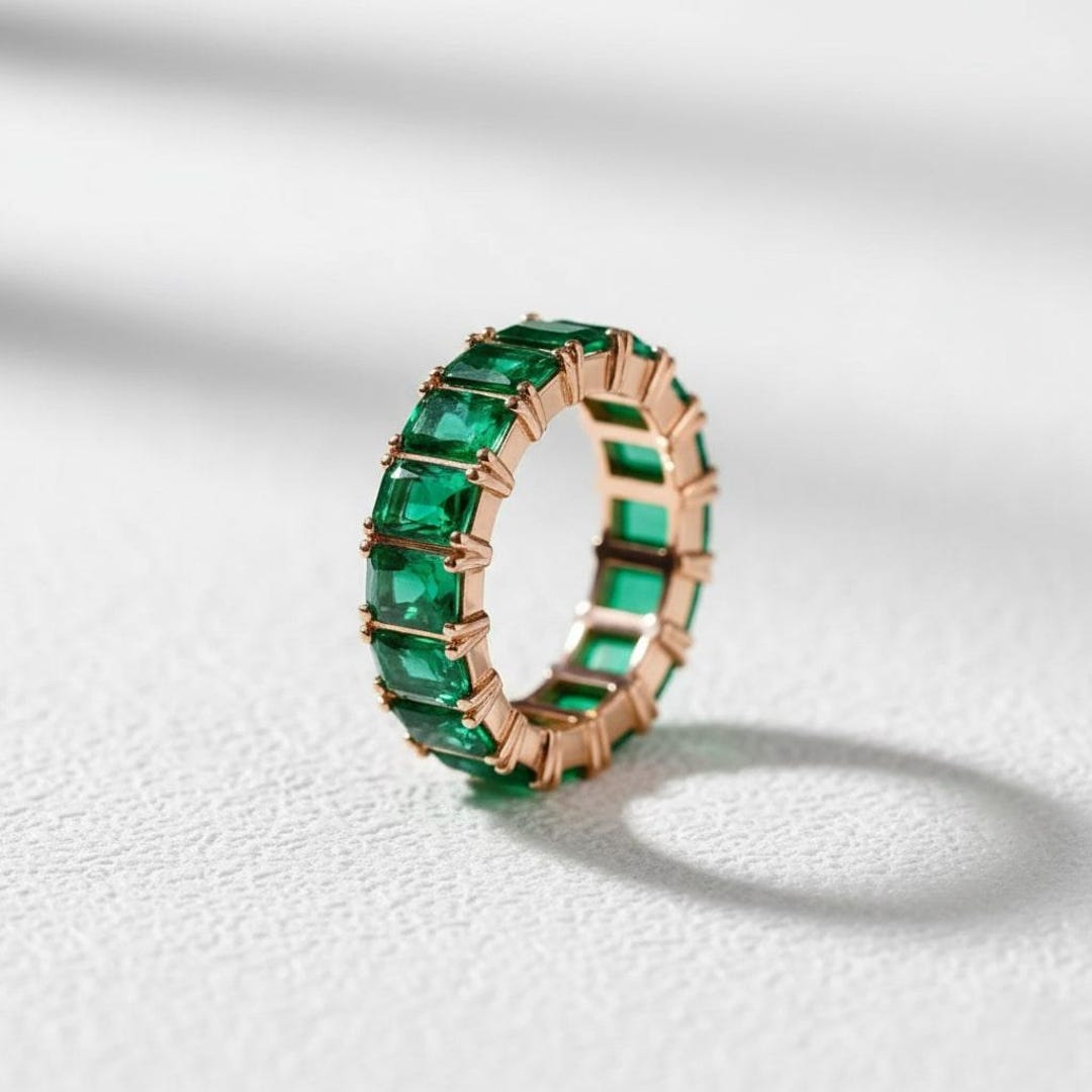 Emerald 14K Gold Full Eternity Band May Birthstone Matching Band for ...