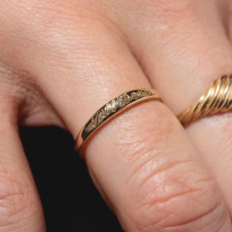Minimalist solid gold statement ring, trendy wedding jewelry gift.