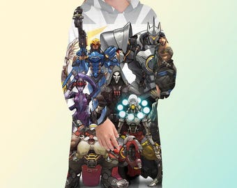 Sudadera con capucha y manta de Overwatch, sudadera polar extragrande con personajes