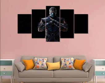 Mortal Kombat Sub Zero poster, gaming 5 pieces canvas wall art