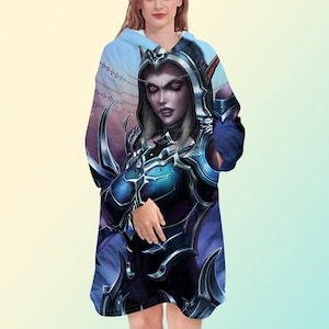 World of Warcraft blanket hoodie, Shadowlands Sylvanas Windrunner oversize fleece sweatshirt, Unisex