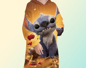 Stitch blanket hoodie, Lilo and Stitch oversize fleece sweatshirt, Unisex