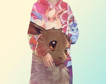 Sudadera con capucha tipo manta de Pokémon - Eevee, sudadera polar extragrande, unisex. Espeon, Vaporeon, Flareon