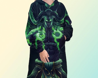 World of Warcraft blanket hoodie, Illidan Stormrage oversize fleece sweatshirt, Unisex