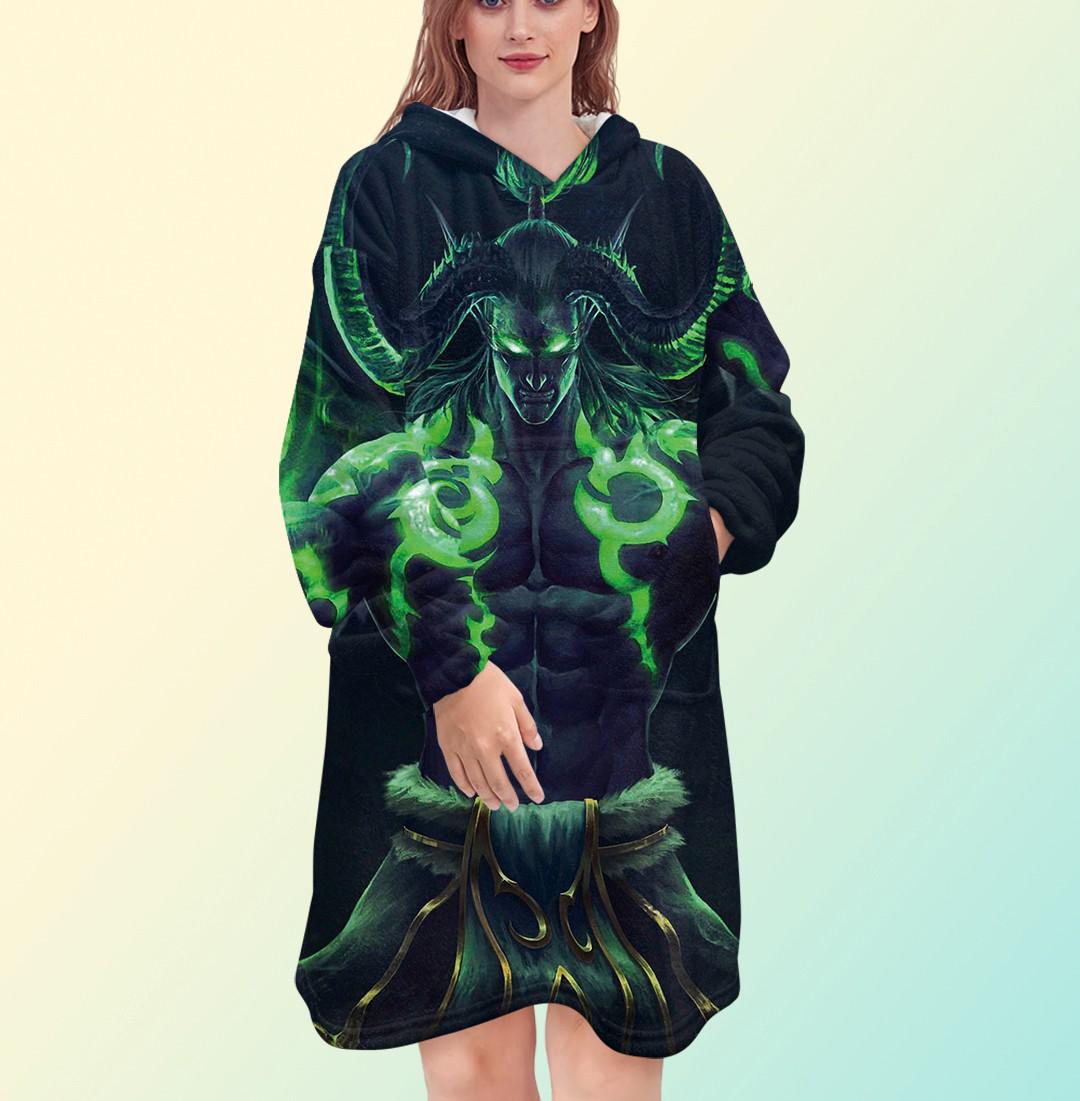 Discover World of Warcraft Illidan Stormrage Blanket Hoodie Unisex Oversize Fleece Sweatshirt