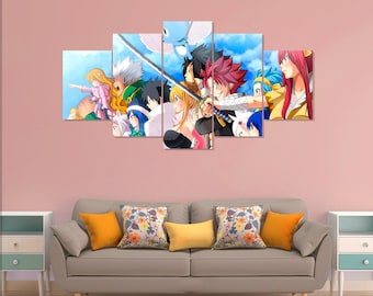 Póster de Fairy Tail, anime, 5 piezas, lienzo para pared