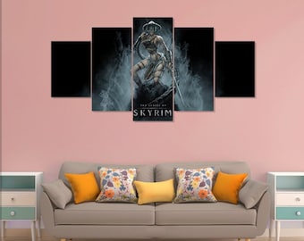 Skyrim Poster, Gaming 5 Teile Leinwand Wandkunst