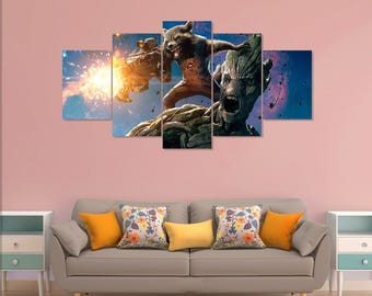 Póster de Guardianes de la Galaxia, Rocket, Groot, 5 piezas de arte en lienzo