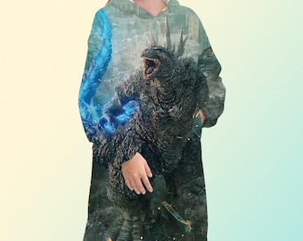 Godzilla Minus One blanket hoodie, oversize fleece sweatshirt, Unisex