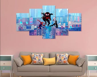 Spider-Man Into the Spider-Verse poster, Miles Morales movie 5 pieces canvas wall art